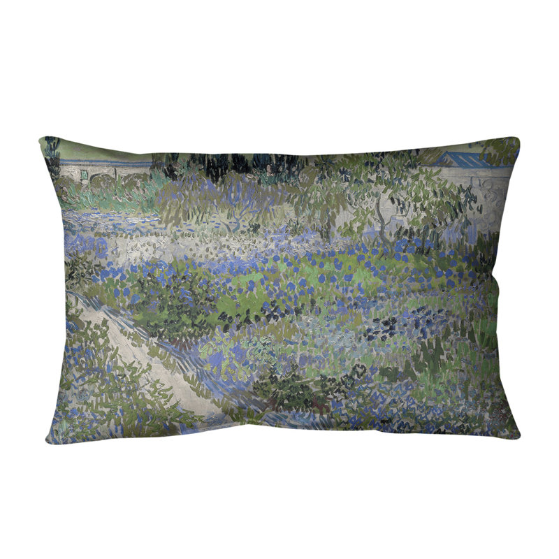 Coussin lombaire bluhender garten mit pfad, Bleu, 20 po x 14 po, Duvet synthétique
