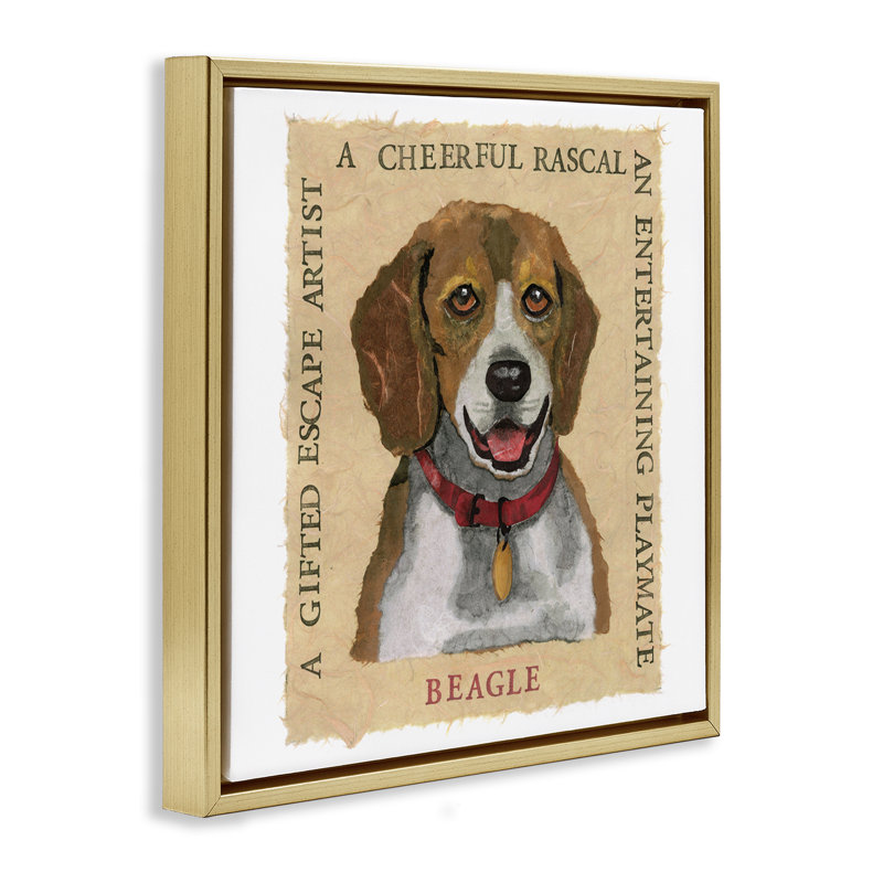 "Fun Beagle Pet", art mural encadré flottant par Nancy Overton, Cadre flottant métallique doré, H 18 po x l 18 po