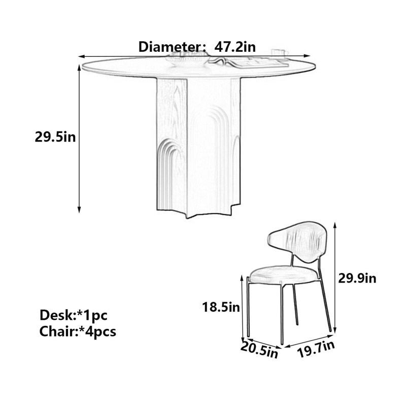 Table de salle à manger French French, H 29,5 po x l 47,2 po x P 47,2 po
