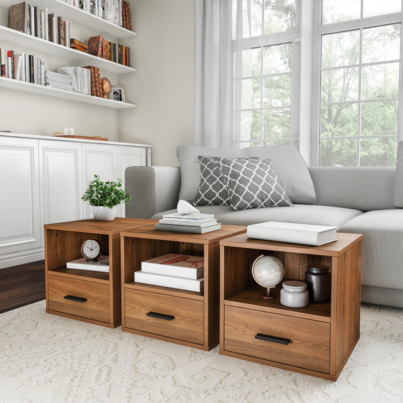 Danaya Stackable Cube End Table - Contemporary Minimalist Modular Accent Piece with Drawer for Bedroom, Living Room, or Office