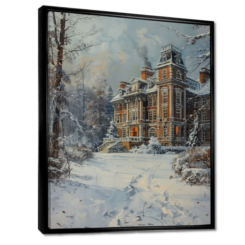 «Winter At The College Campus - College and University Buildings», reproduction d'art mural, Cadre flottant noir