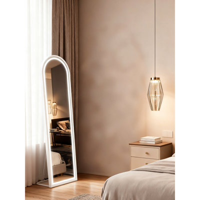 Miroir mural pleine longueur de 63 po x 20 po en verre de résine argenté de troisième génération, réglage de la luminosité étape par étape, miroir extérieur texturé avec option de suspension, surface réfléchissante supérieure,