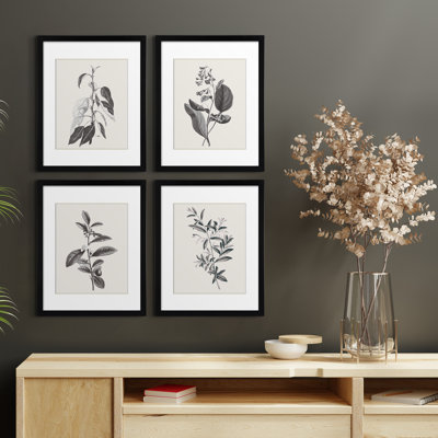  11x14 Inch Framed Botanical Wall Art with Black Frames and Plant Prints