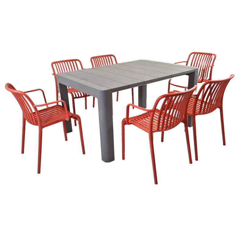 Carachure Rectangular 7 - Piece 6 - Person 100Cm L Outdoor Table Set, Grey/Red