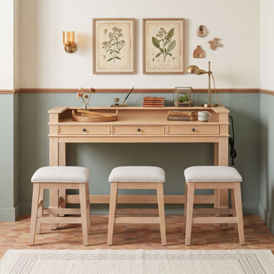 Wooden Dining Table Set with Chairs and 3 Drawers