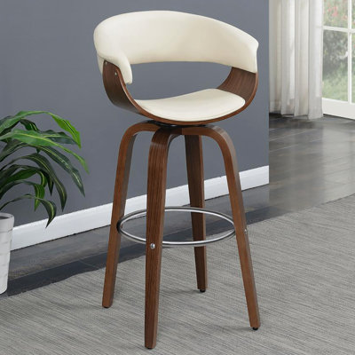 Tabouret de bar pivotant avec structure en noyer et ornements à dossier ouvert