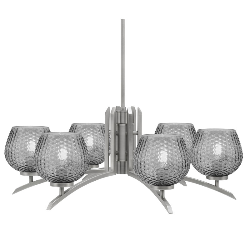Lustre à 6 lumières kurve illustré en finition graphite avec verre texturé de 6 po, Fumée