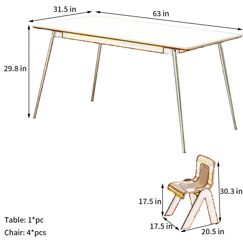 Ensemble de table de salle à manger Slate, H 29,8 po x L 63 po x l 31,5 po