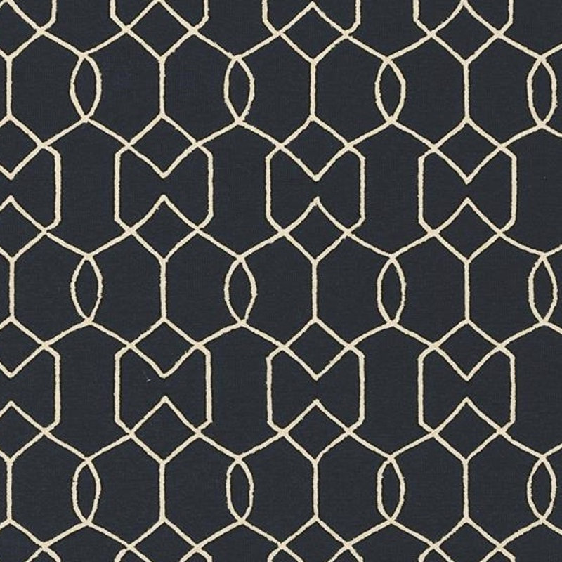 Tapis carré / extérieur carré en polypropylène à motif géométrique bleu marine / beige