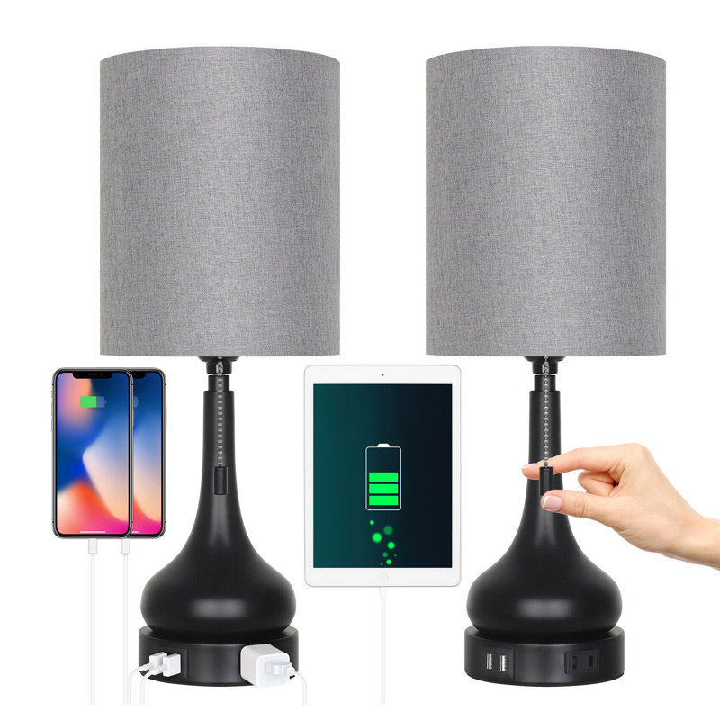 Metal USB Table Lamp, Gray