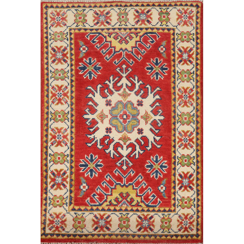 Tapis de vestibule oriental traditionnel rouge Kazak 2x3