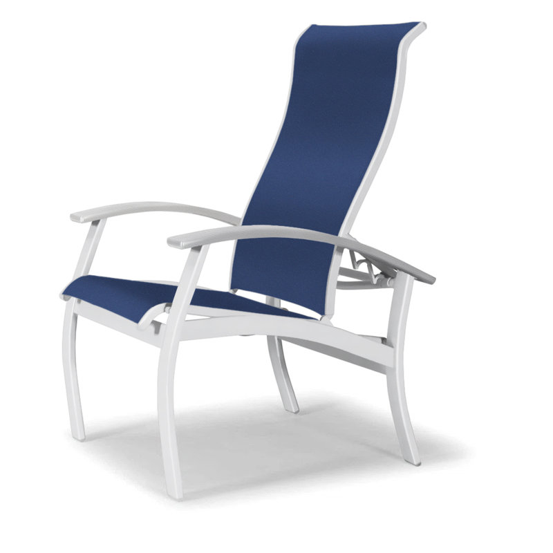 Chaise de patio Askar, Blanc, Bleu marine 13D Sunbrella®, Blanc brillant