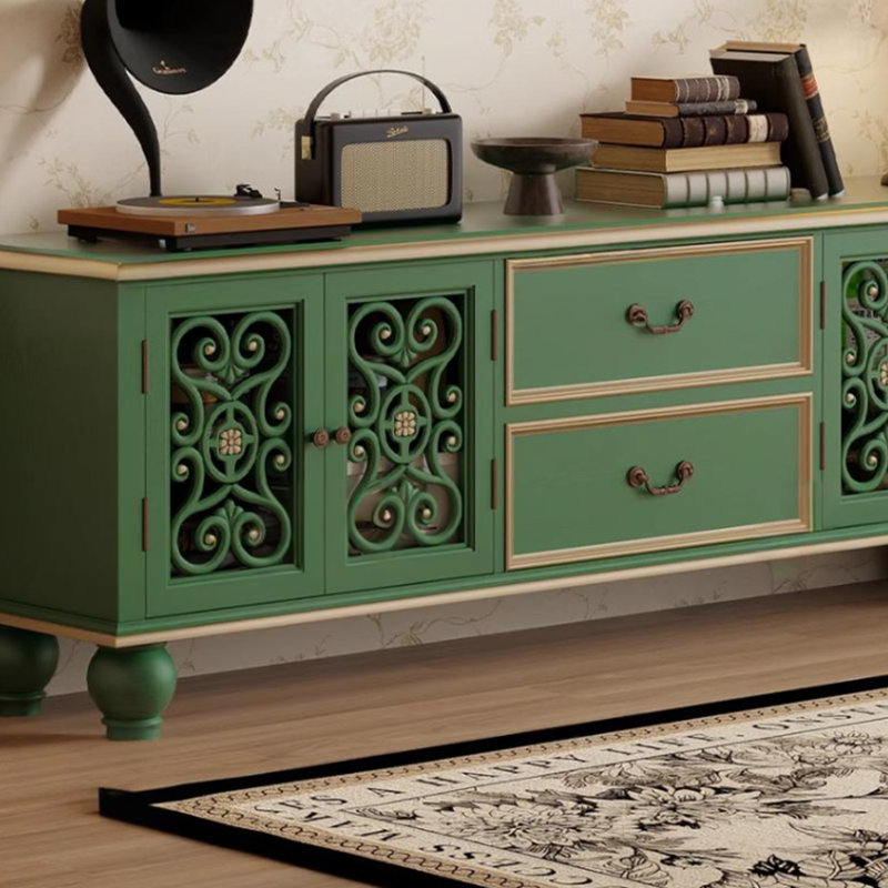 Niche design retro solid wood TV cabinet, 22.83"H x 70.86"L x 15.74"W