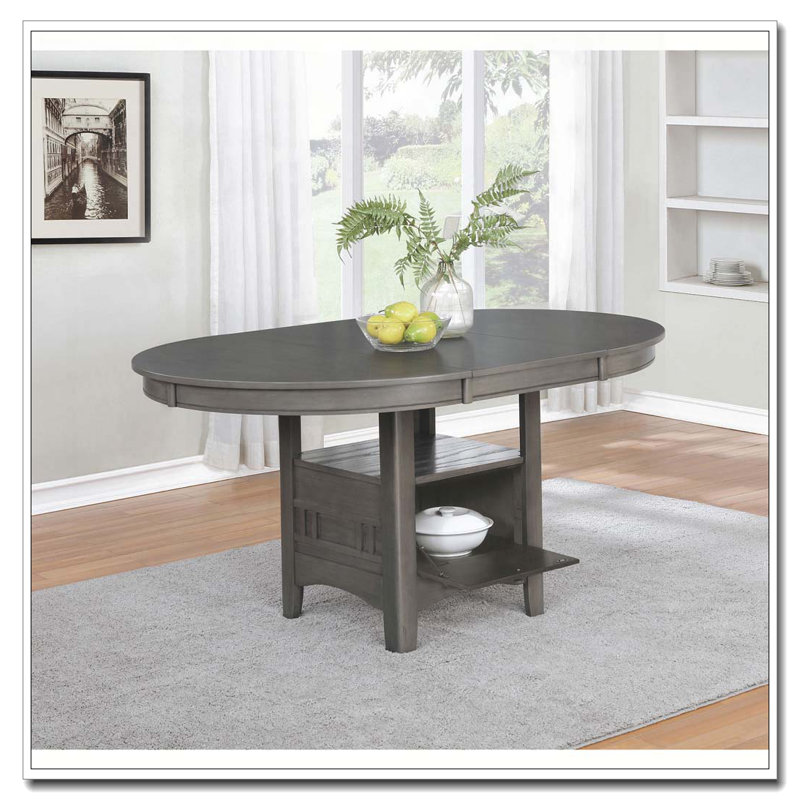 Lavon Oval Medium Grey Extension Leaf Dining Table