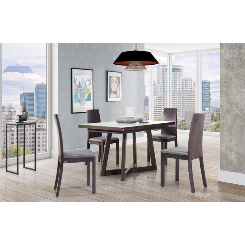 Chamille Extendable Solid Wood Base Dining Table, White