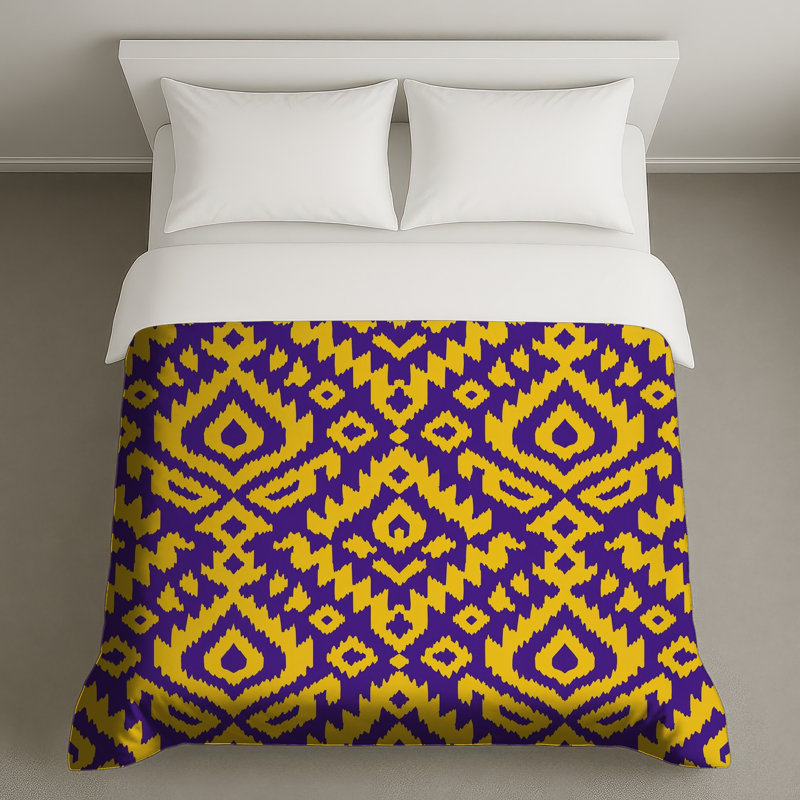 Yellow Purple Ikat Pattern Duvet Covers, King