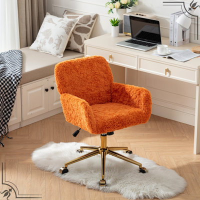 40 chaises de bureau inclinables en orange, en laine d'alpaga artificielle, base en métal doré, base élargie de 320 mm pour le revêtement en laine réglable de la chambre à coucher, plus large