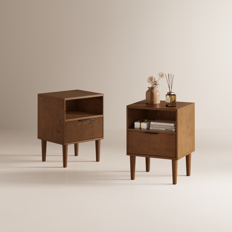 17.7'' W Solid Wood Nightstand, Brown