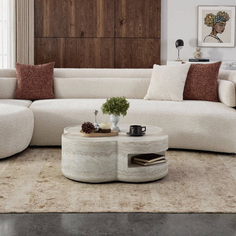 Table basse 31,5 "moderne en forme de trèfle - fibre de verre effet marbre
