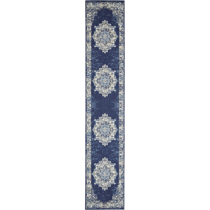 Burnie Oriental Blue/White Area Rug, Runner 2' x 6'