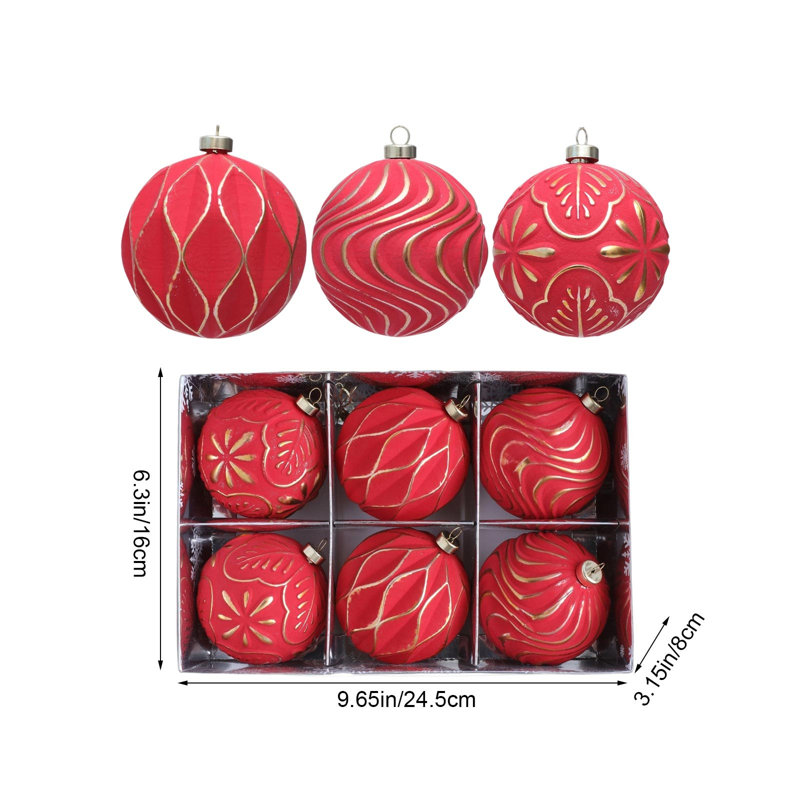 Ensemble de 6 décorations de Noël boules de Noël en flocons de Noël, Rouge