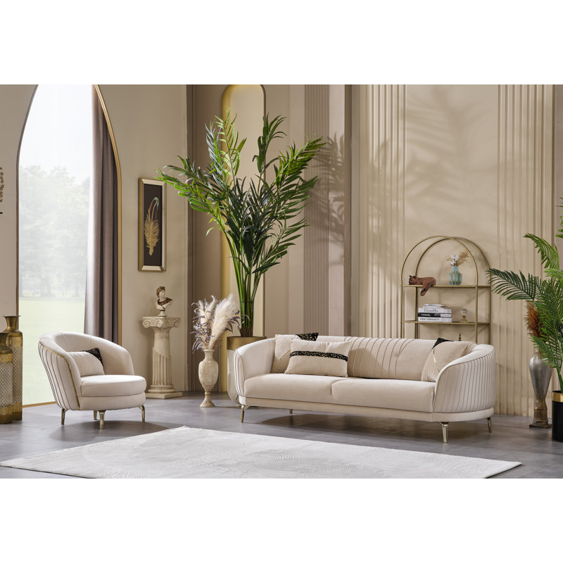 Canapé et fauteuil d'appoint Kka, beige, Beige