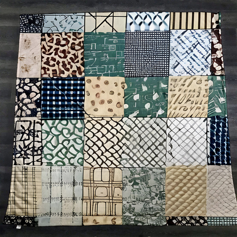 Throw Blanket, 51" W x 60" L, Green/Tan/Brown, Checkered/Abstract