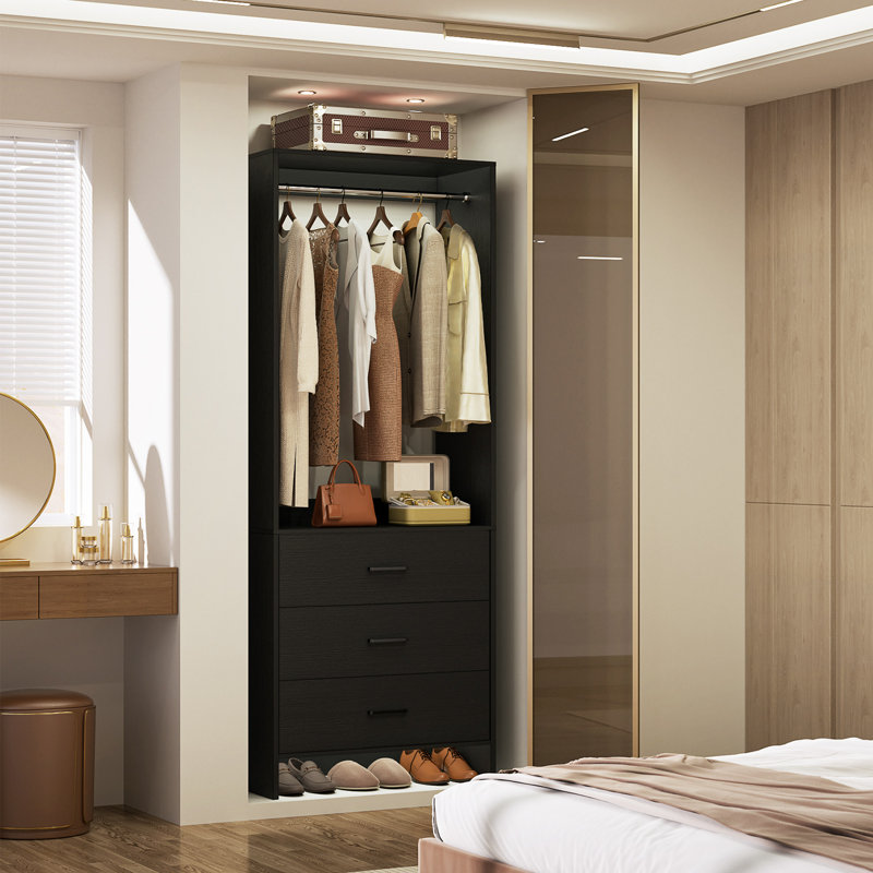 24'' W Closet System with Wooden Drawers, Black