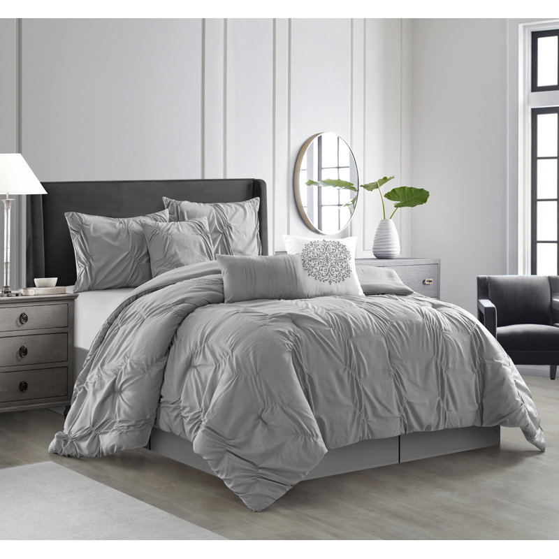 Tatum Microfiber 7 Piece Comforter Set, King Comforter + 6 Additional Pieces , Gray