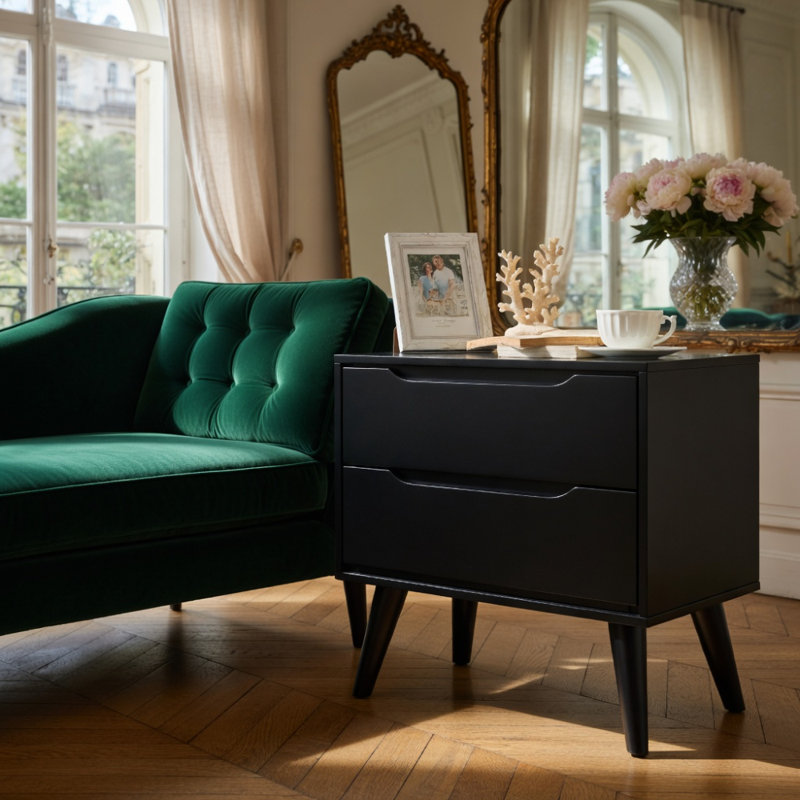 Table de chevet 1 pièce Mid-Century, Noir