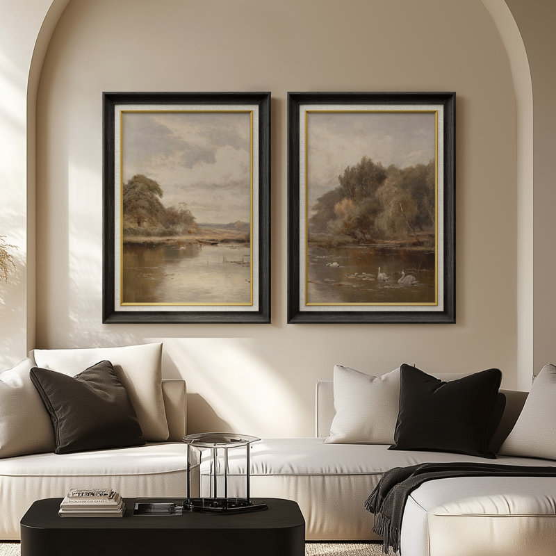 Ensemble de 2 œuvres d'art encadrées de qualité supérieure sur toile de qualité supérieure avec cadre de 26 po x 36 po, Noir