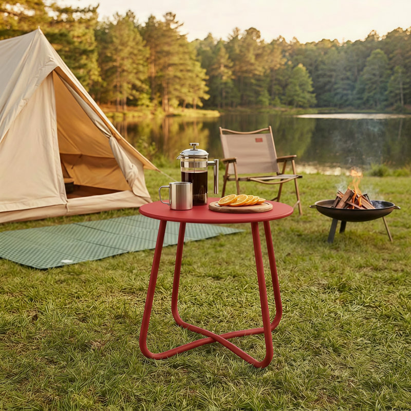Table d'appoint extérieure en acier, Rouge
