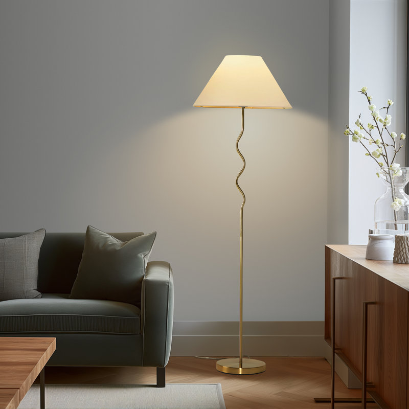 Squiggle 62" Modern LED Floor Lamp with Wavy Gold Metal Base and Ivory Empire Shade, Bulb Included, Gold