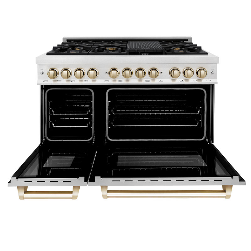ZLINE Autograph 48" Legacy Dual Fuel Range in DuraSnow®, Satin/White Matte/Gold