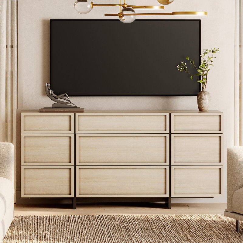 Maisonet Modern TV Stand For Tvs Up To 70 Inch, Entertainment Center TV Console Table With 9 Drawers And T-Shaped Wood Legs, Media Console For Living Room, Bedroom,