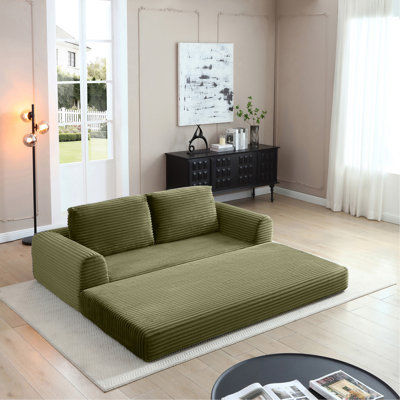 Canapé-lit pliant convertible 2-en-1, canapé-lit en velours côtelé moderne avec 2 * coussins, ensemble de canapé modulaire rembourré désossé avec lit escamotable Futon avec lit escamotable, canapé modulaire pliant pour le salon vert
