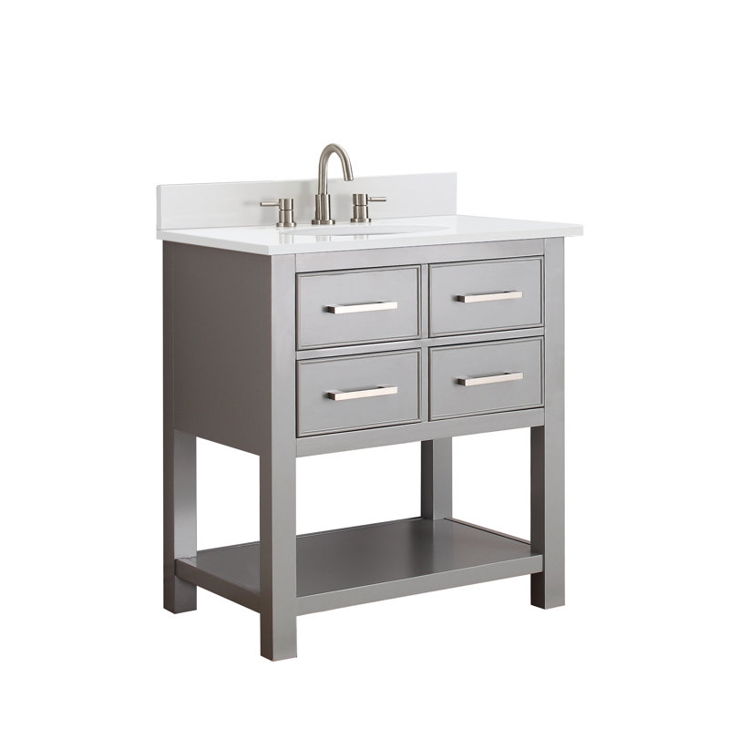 Ensemble de meuble-lavabo simple 31 po Brooks, Forme rectangulaire, Pierre artificielle blanche, Gris givré