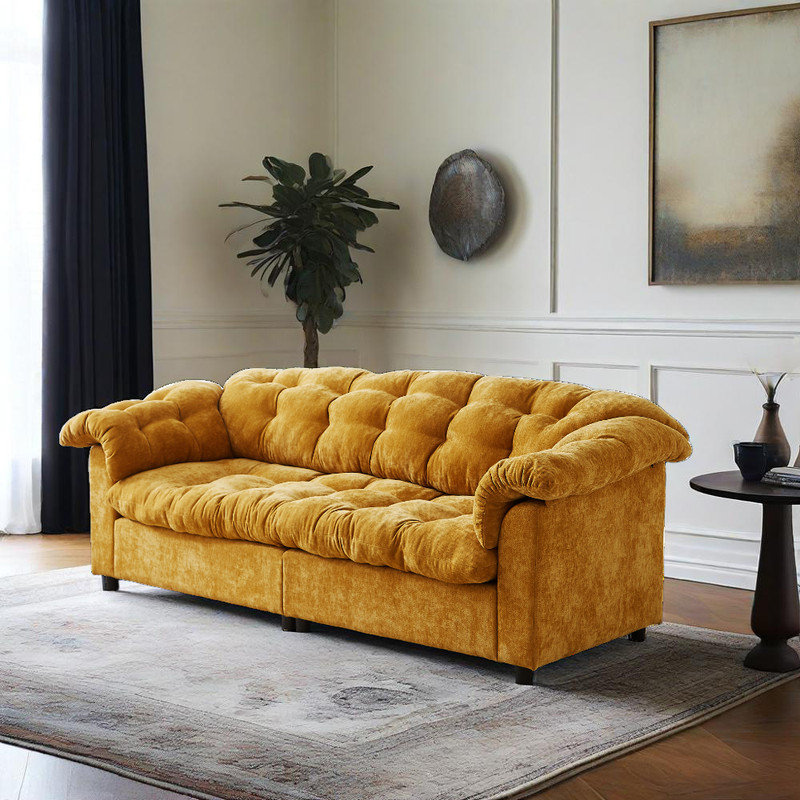 Canapé moderne en chenille touffeté de 99,2 po - spacieux et ultra-confortable, Jaune