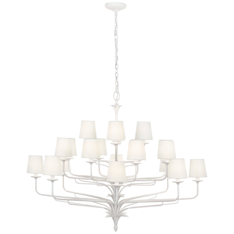 Amalfi 50" Three-Tiered Chandelier in Plaster White with Linen Shades