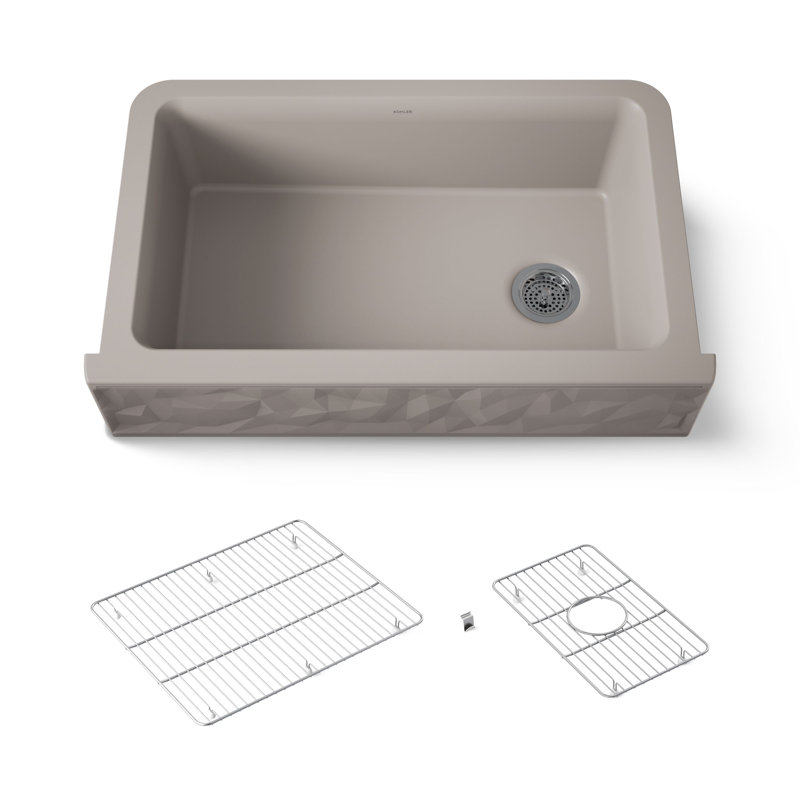 Cairn Undermount Single-Bowl Farmhouse Kitchen Sink, Matte Taupe, Faceted