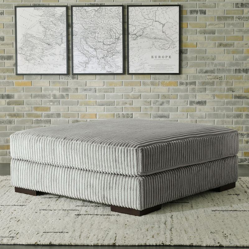 Lindyn 52" Wide Square Cocktail Ottoman, Fog Polyester