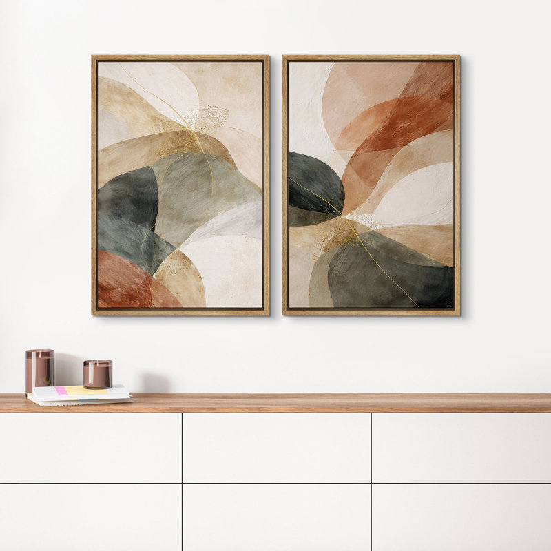 «Modern Neutral Geometric Abstract with Gold Accents», reproduction d'art encadrée sur toile, 2 pièces, H 36 po x l 24 po