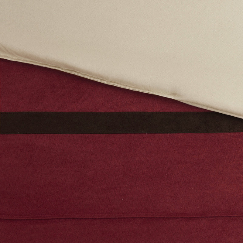 Édredon pour très grand lit 7 pièces - Faux suède rouge, microsuède doux, coussins décoratifs à motif en pièces, 2 taies décoratives lavables à la machine + 1 jupe de lit