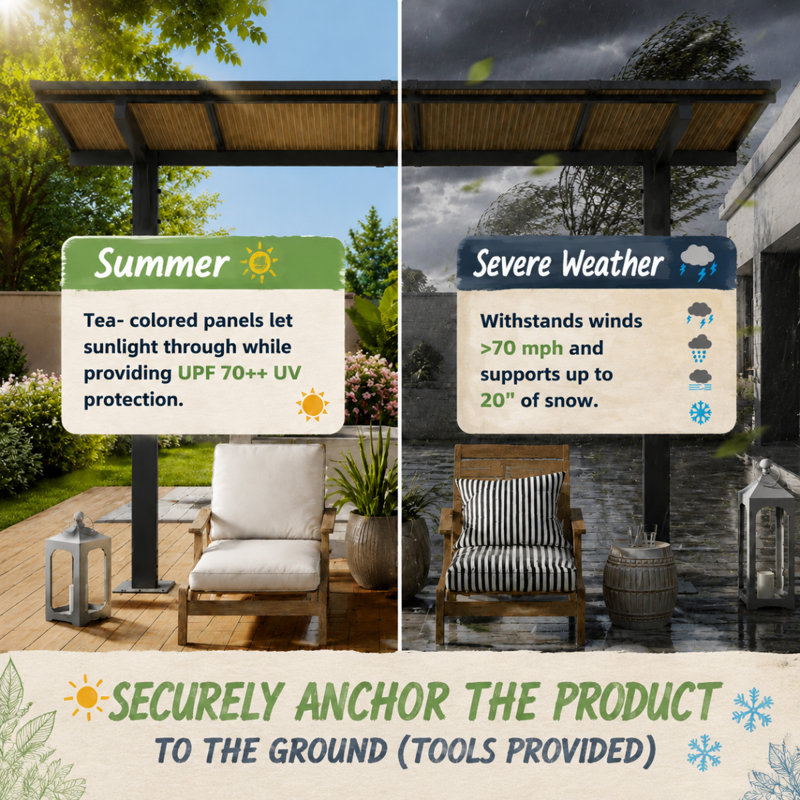 Pergola extérieure autoportante pour barbecue, 97.2" H x 117.6" W x 120" D