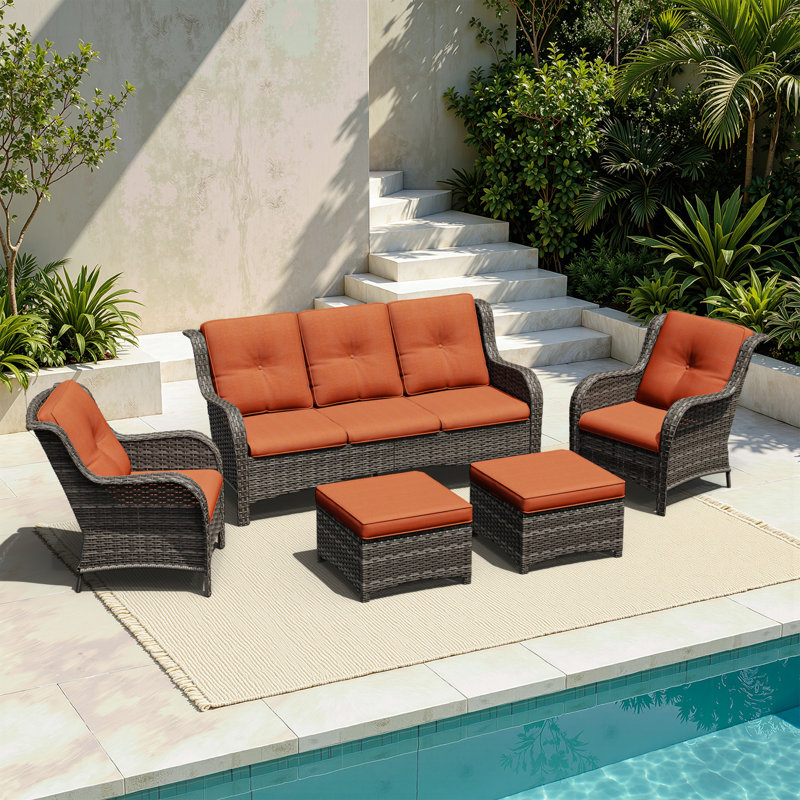 Anahit 5-Piece Outdoor Sofa Seating Group with Cushions, Orange