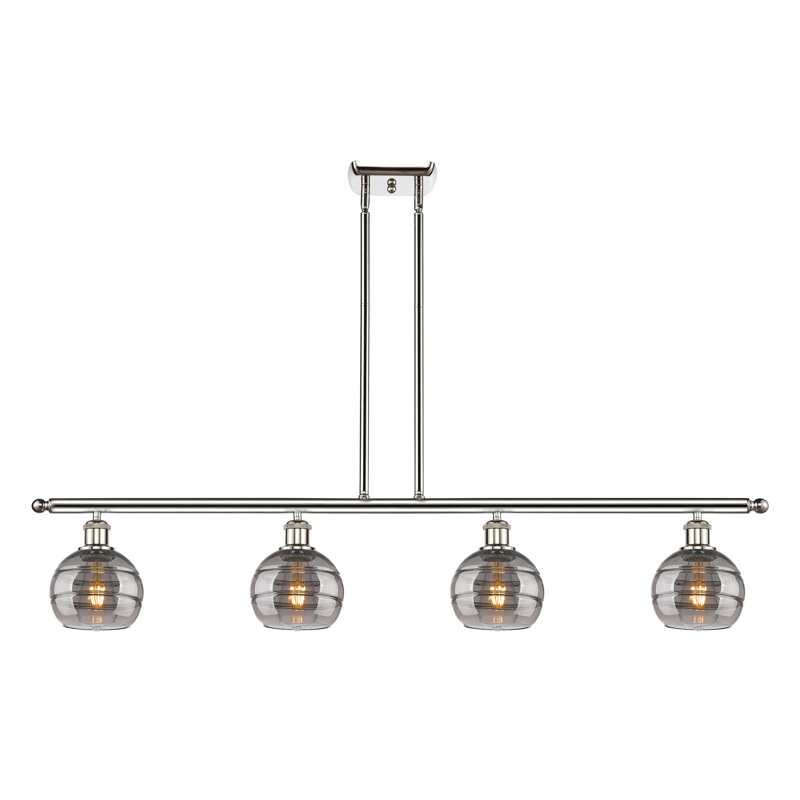 Luminaire suspendu pour îlot de cuisine à 4 lumières Chartoff, Gris fumée clair, Nickel poli