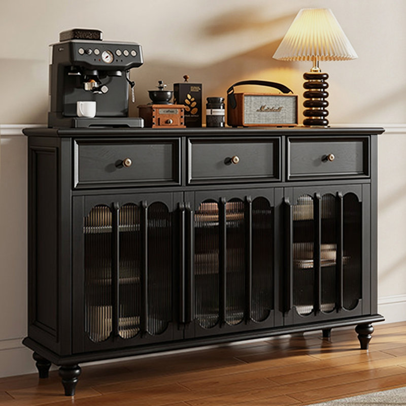 Buffet rétro en bois massif noir, 53.15, Black