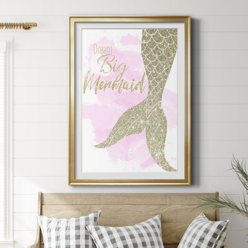 Dream Big Mermaid - impression encadrée sur papier, Papier encadré doré, H 26,5 po x l 36,5 po x P 1,5 po