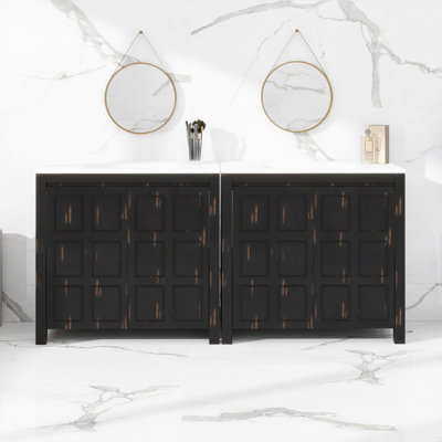 Ensemble de meuble-lavabo 72 po avec deux meubles-lavabos, deux lavabos en céramique et une tablette réglable - Armoire de rangement rétro