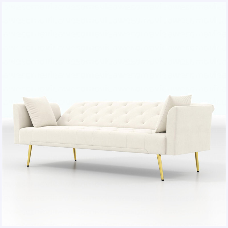 Canapé-lit convertible pliable de 72 pouces de style rétro américain capitonné, revêtu de velours beige, pour les petits salons, les chambres et les bureaux